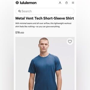 Lululemon Metal Vent Tech Short-Sleeve Shirt. Color is chalk blue